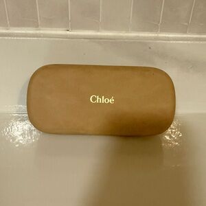 Chloé Hard Shell Sunglasses Case Beige Tan Gold Logo